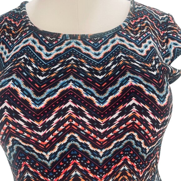 Tribal Chevron Mini Dress Cap Sleeve Fit And Flare Boho Festival Indie Y2K - Picture 7 of 10